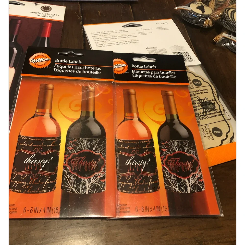 NWT MARTHA STEWART Holidays Halloween Party Wine Bottle Adhesive Decor 48 Labels